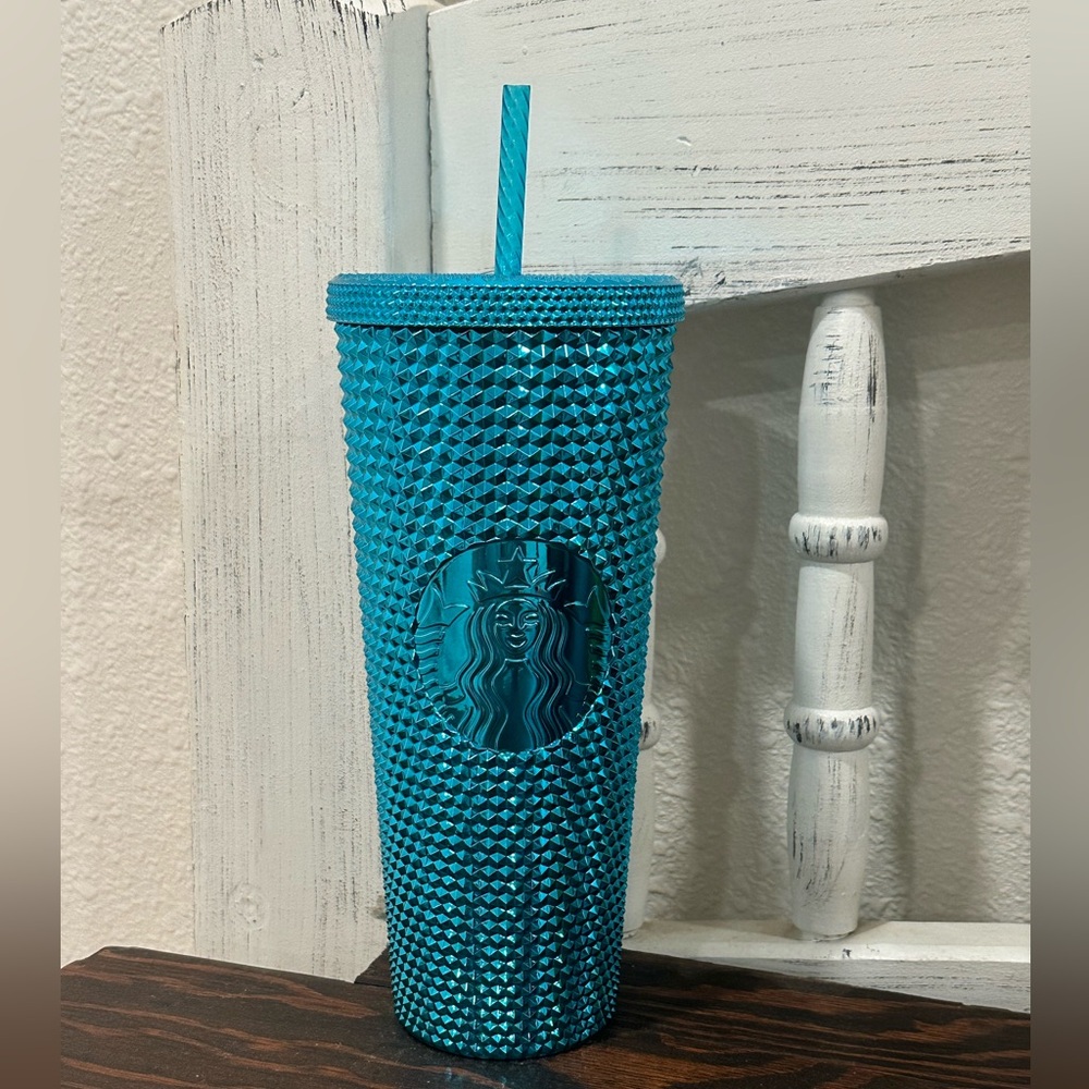 Starbucks Summer 2023 Metallic Chrome Teal Studded Tumbler Venti